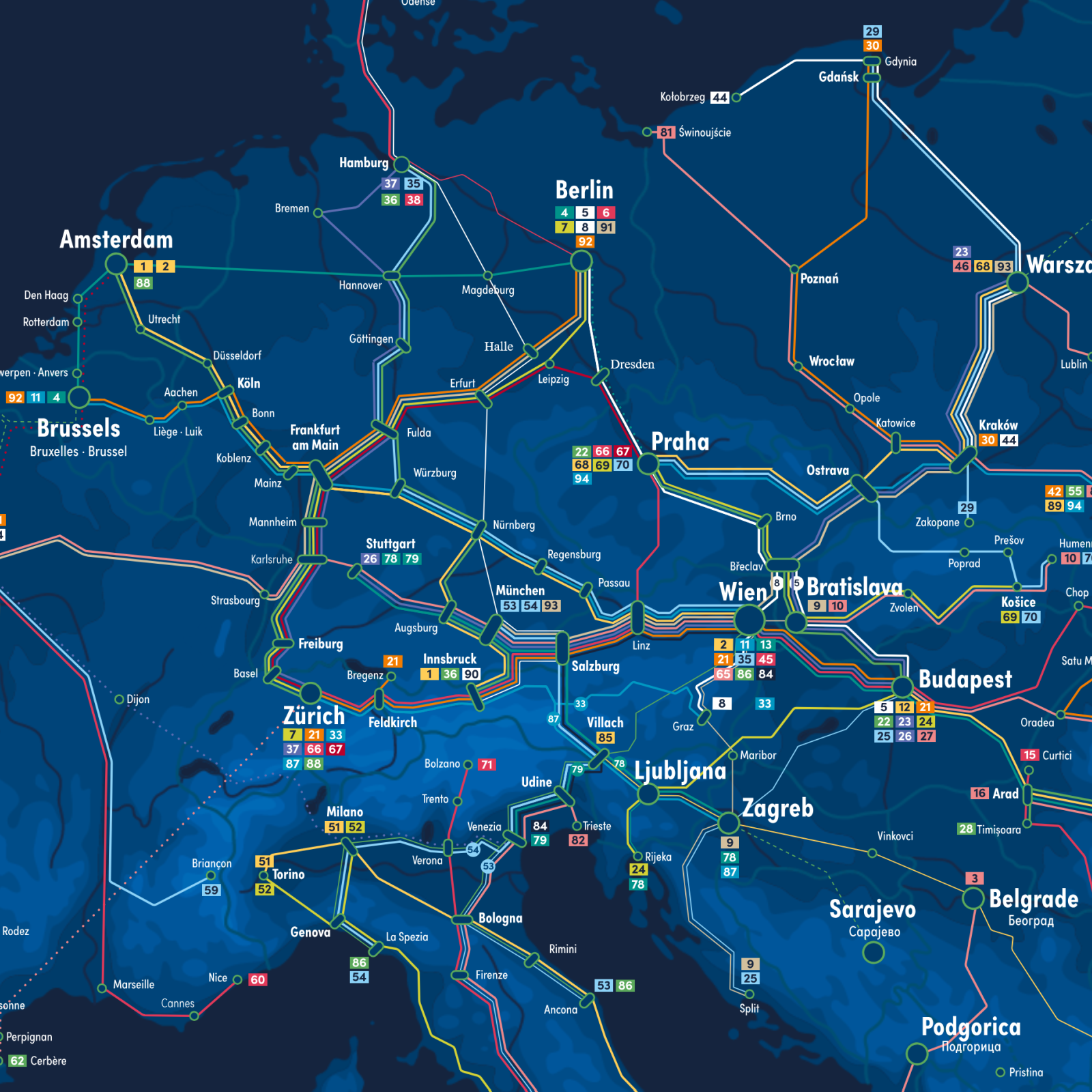Night train connections in Europe